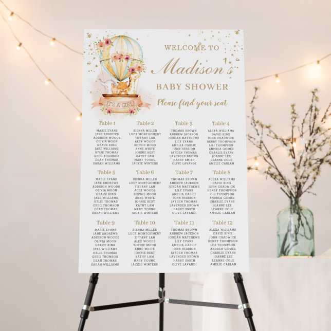 Hot Air Balloon Baby Shower Animals Seating Chart Foam Board (In Situ (Stand))