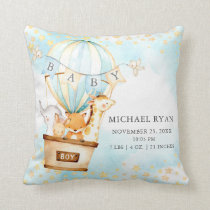 Hot Air Balloon Baby Shower Birth Birth Stats Throw Pillow