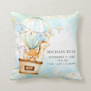 Hot Air Balloon Baby Shower Birth Birth Stats Throw Pillow