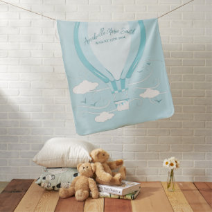 Hot Air Balloon Baby Shower Blue Blanket