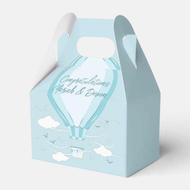 Hot Air Balloon Baby Shower Blue Favor Boxes (Front Side)