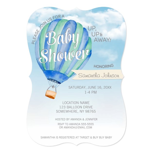 Hot Air Balloon Baby Shower - Blue & Green Boy Invitation