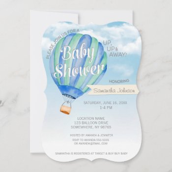 Hot Air Balloon Baby Shower - Blue & Green Boy Invitation by weddingsnwhimsy at Zazzle