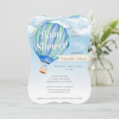Hot Air Balloon Baby Shower - Blue & Green Boy Invitation (Standing Front)