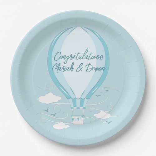 Hot Air Balloon Baby Shower Blue Paper Plates