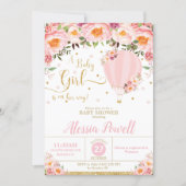 Hot Air Balloon Baby Shower Blush Floral Baby Girl Invitation (Front)