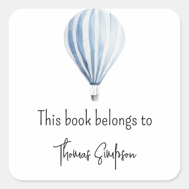 Hot air balloon baby shower bookplate (Front)