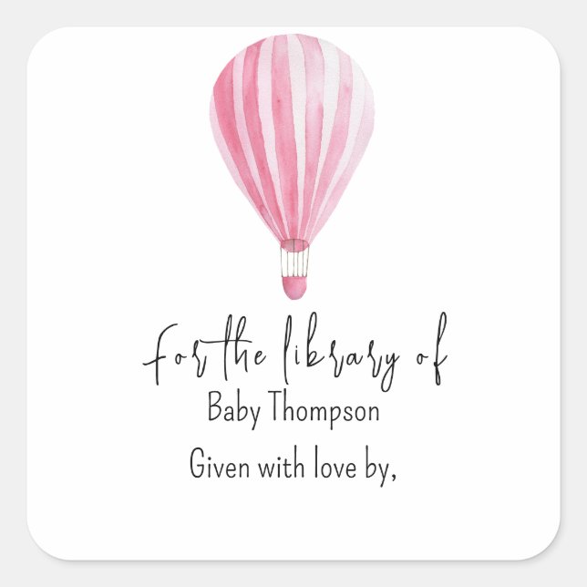 Hot air balloon - baby shower bookplate (Front)