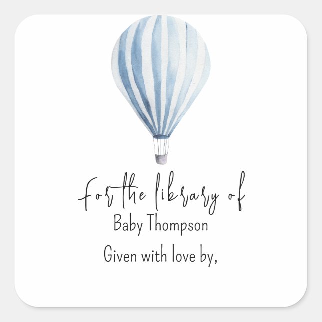 Hot air balloon - baby shower bookplate (Front)