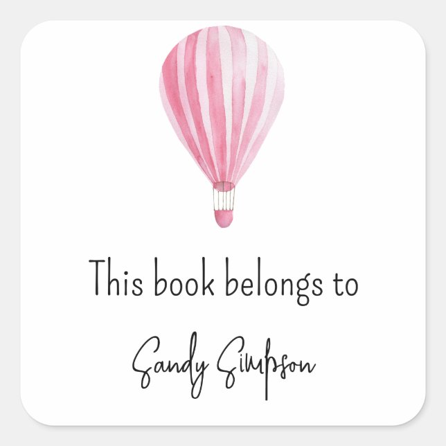 Hot air balloon baby shower bookplate (Front)