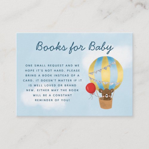 Hot Air Balloon Baby Shower Boy Book Request Enclosure Card