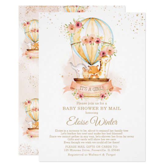 Hot Air Balloon Baby Shower by Mail Cute Animals Invitation