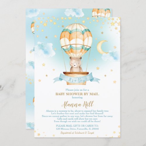 Hot Air Balloon Baby Shower by Mail Teddy Bear Invitation
