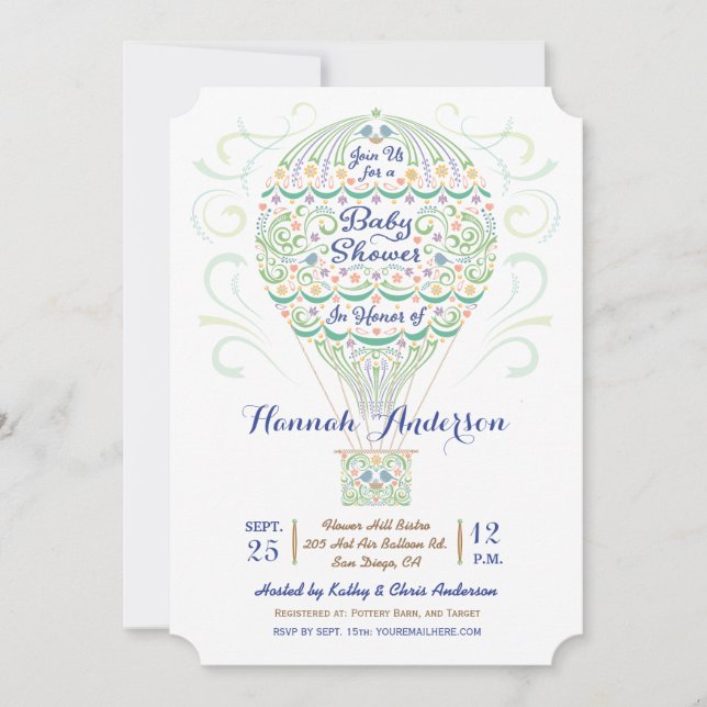 Hot Air Balloon Baby Shower Gender Neutral Invitation (Front)