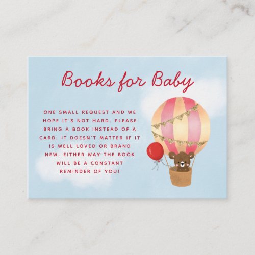 Hot Air Balloon Baby Shower Girl Book Request Enclosure Card