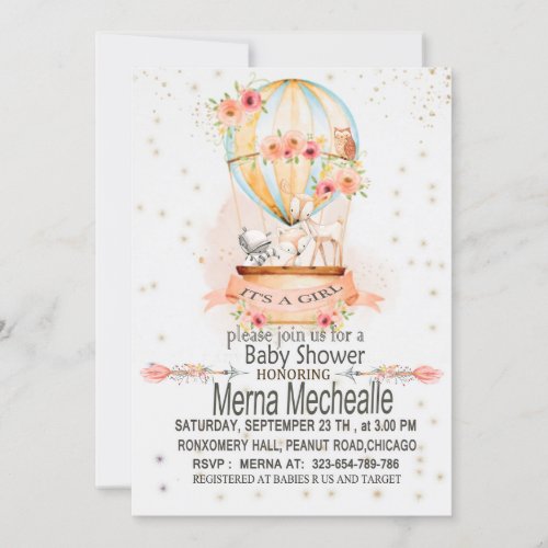 hot air balloon baby shower invitation