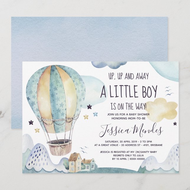 Hot Air Balloon Baby Shower Invitation (Front/Back)