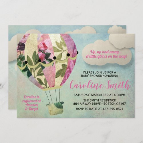 Hot air balloon baby shower invitation