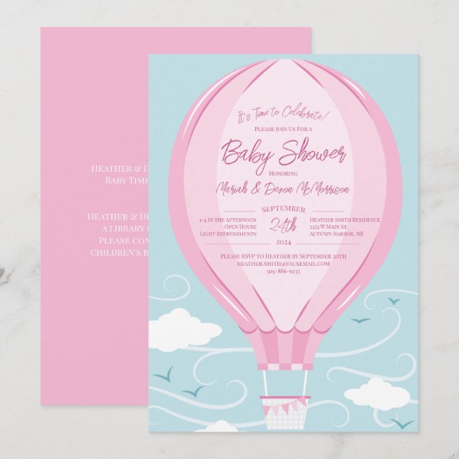 Hot Air Balloon Baby Shower Invitation (Front/Back)