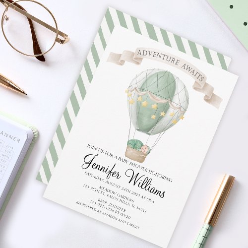 Hot air balloon baby shower invitation