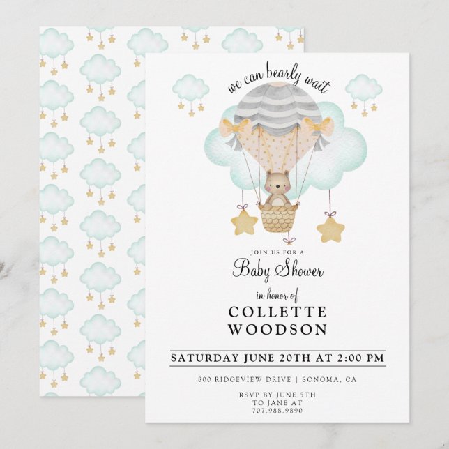 Hot Air Balloon Baby Shower Invitation (Front/Back)