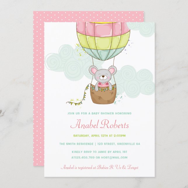 Hot Air Balloon Baby Shower Invitation (Front/Back)