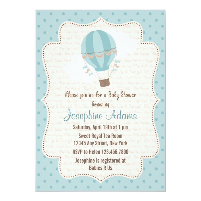 Hot Air Balloon Baby Shower Invitation Blue Zazzle