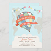 Hot air balloon baby shower invitation Blue Boy (Front/Back)