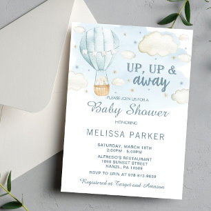 Hot Air Balloon Baby Shower Invitation Blue Sky