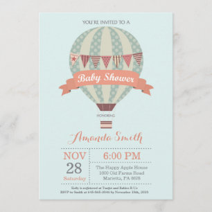 Hot Air Balloon Baby Shower Invitation Pink