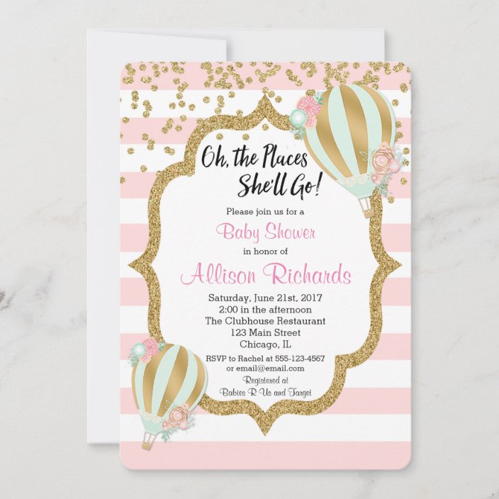 Hot Air Balloon Baby Shower Invitation Pink Gold Zazzle Com