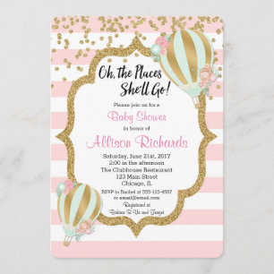hot air balloon baby shower invitation pink gold