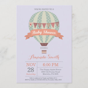 Hot Air Balloon Baby Shower Invitation Purple