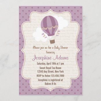 Hot Air Balloon Baby Shower Invitation Purple by melanileestyle at Zazzle