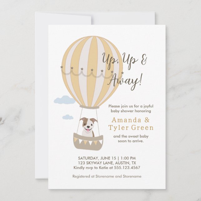 Hot Air Balloon Baby Shower Invite with Cute Dog (Front)