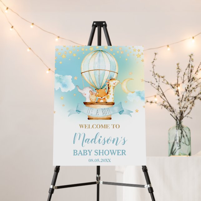 Hot Air Balloon Baby Shower Jungle Animals Welcome Foam Board (In Situ (Stand))