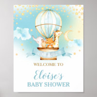 Hot Air Balloon Baby Shower Jungle Animals Welcome Poster