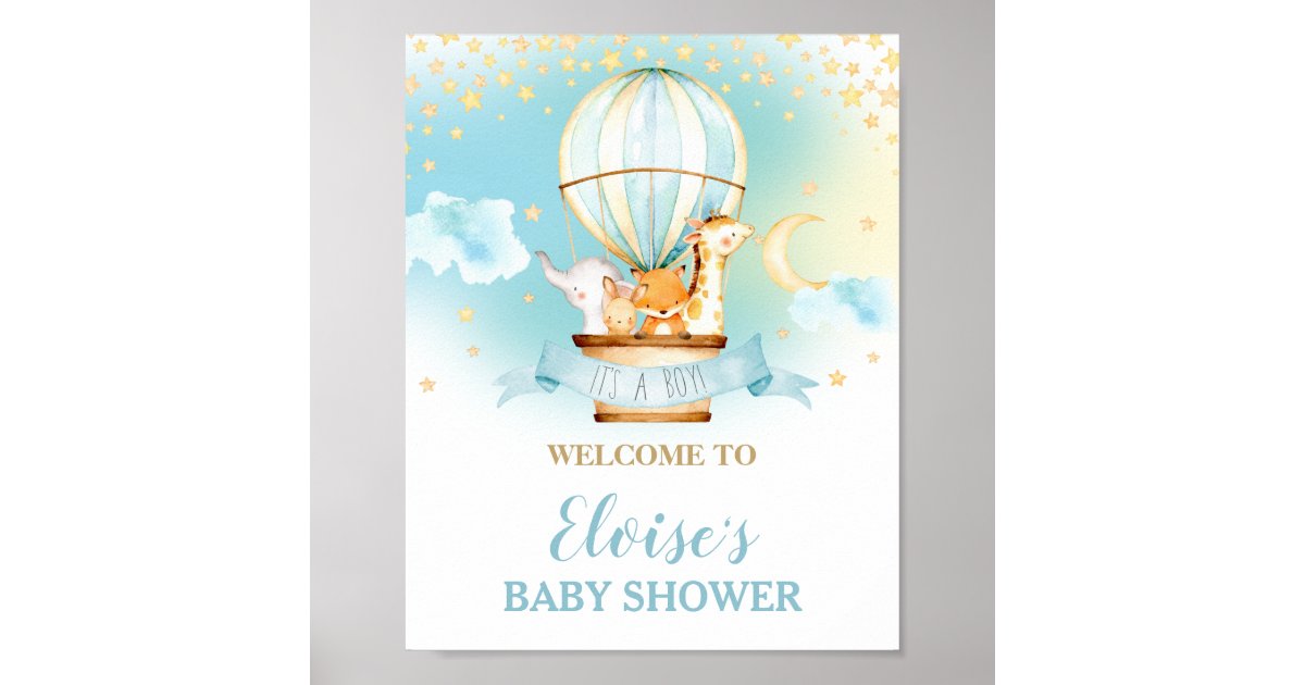 Hot Air Balloon Baby Shower Jungle Animals Welcome Poster | Zazzle.com