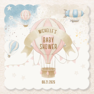 Hot Air Balloon Baby Shower Paper Coaster