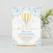 Hot Air Balloon Baby Shower Pastel Blue Floral Invitation (Standing Front)