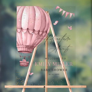 Hot Air Balloon Baby Shower Pink Girl Adventure Acrylic Sign