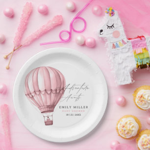 Hot Air Balloon Baby Shower Pink Girl Adventure Paper Plates