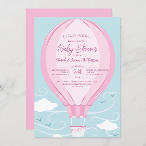 Hot Air Balloon Baby Shower Pink Girl Invitation