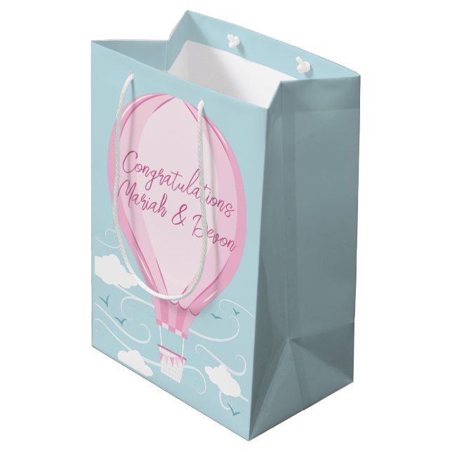 Hot Air Balloon Baby Shower Pink Medium Gift Bag (Back Angled)