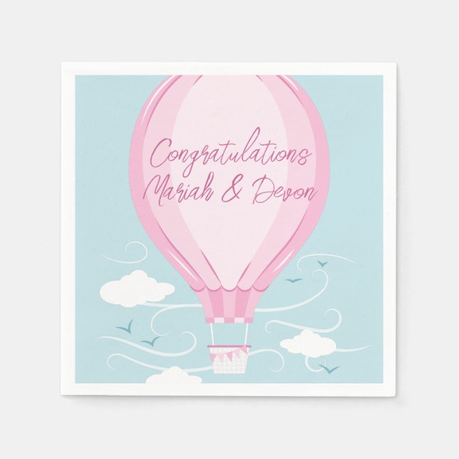 Hot Air Balloon Baby Shower Pink Napkins (Front)