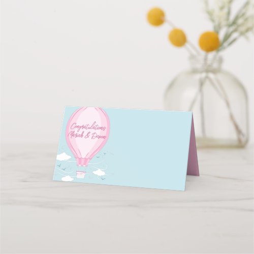 Hot Air Balloon Baby Shower Pink Place Card
