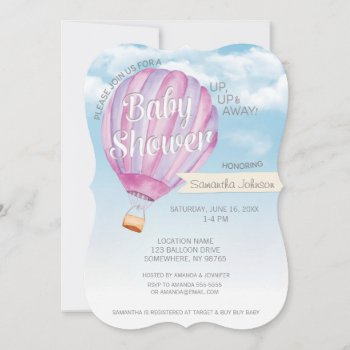Hot Air Balloon Baby Shower - Pink & Purple Girl Invitation by weddingsnwhimsy at Zazzle
