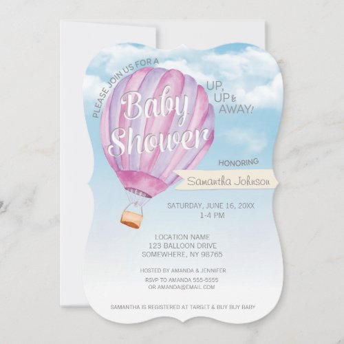 Hot Air Balloon Baby Shower _ Pink  Purple Girl Invitation