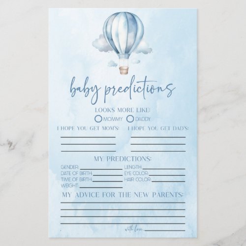 Hot Air Balloon Baby Shower Predictions Game