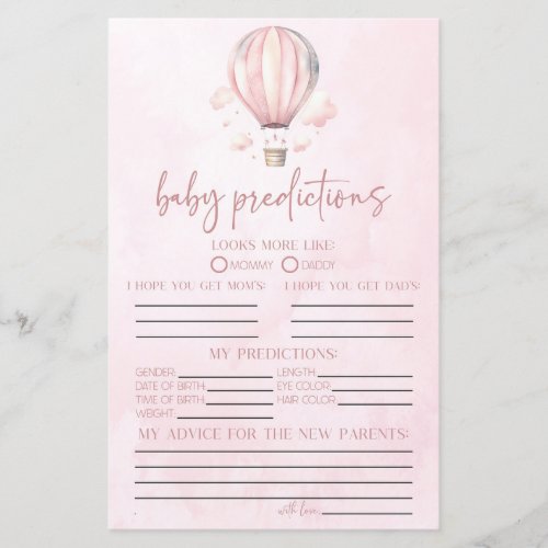 Hot Air Balloon Baby Shower Predictions Game